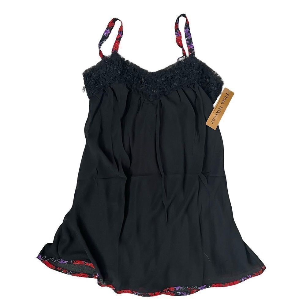 Flora Nikrooz Black Mesh Ruffle Teddy New, Small